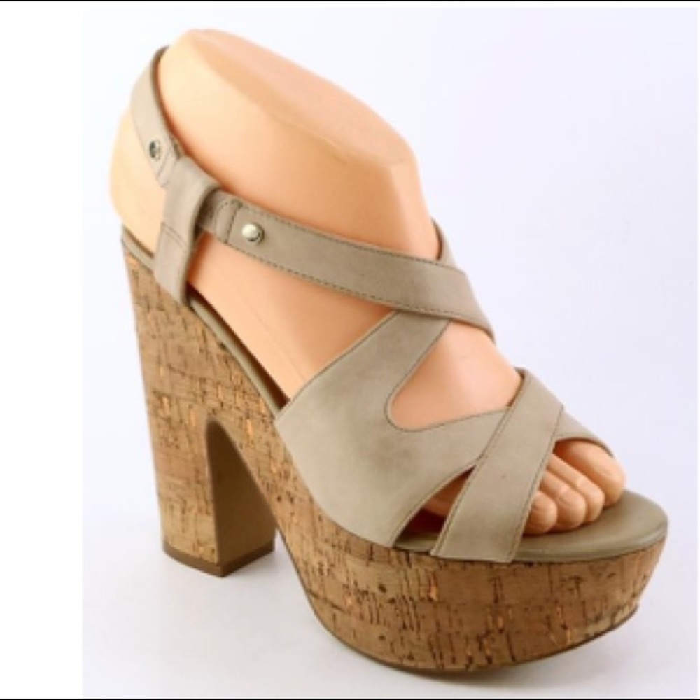 Guess Natural Leather Cork Heels Platform sandals